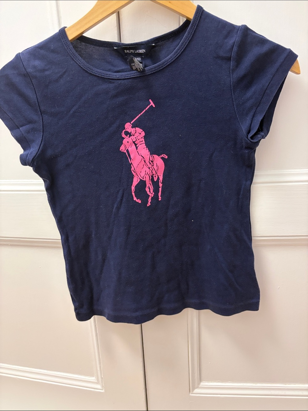 Ralph Lauren Navy Short-Sleeve Tee with Hot Pink Polo Logo